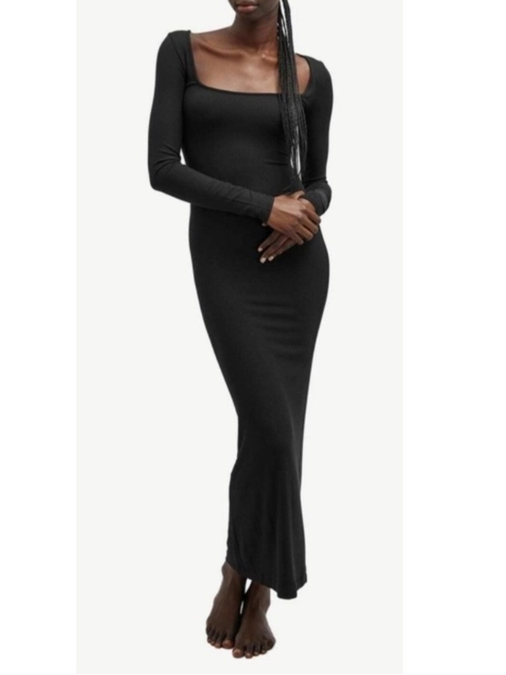 Skims Ribbed Knit Black Scoop Maxi Dress Size Large Minimalist Elegant Casual